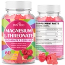 1000mg Magnesium L-Threonate Gummies for Adults - Muscle & Nervous System Support, Vegan, Sugar-Free Raspberry Flavor, 60 Gummies