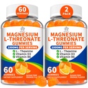 (2 Pack) Magnesium L-threonate Gummies 1000mg for Kids & Adults, High Absorption Magnesium Threonate with L - Theanine Vitamin D3 & B6 for Muscle, Nervous System, Sugar-Free, Orange Flavor