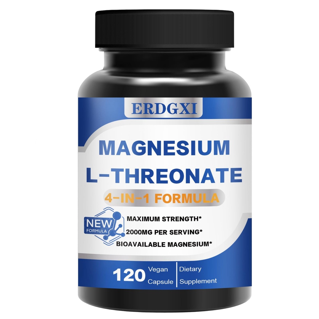 Magnesium L-threonate Supplement 2000mg,Magnesium Threonate with Vitamin C & Vitamin D3,High-Absorption,Max Potency,Support Clarity,Zzz &Immune,Non-GMO & Gluten Free,120 Capsules (Pack of 1)