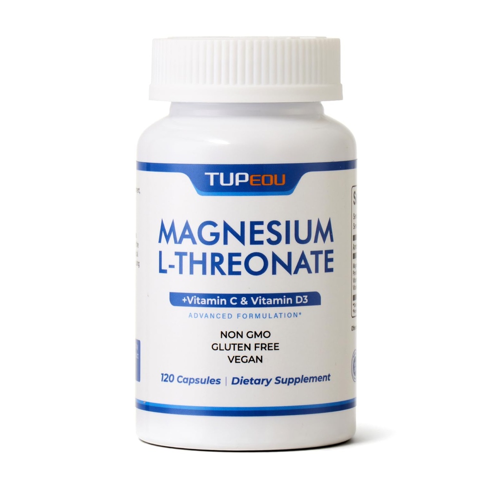 Magnesium L-Threonate 120 Capsules,Vitamin D3,Magnesium Threonate with Vitamin C,High Absorption,Non-GMO,60 Days Supply (120)