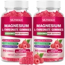2 Pack Magnesium L-Threonate Gummies - 2000mg for Brain, Muscle & Nervous System Support. Sugar-Free Raspberry Flavor, 120 Count for Kids & Adults