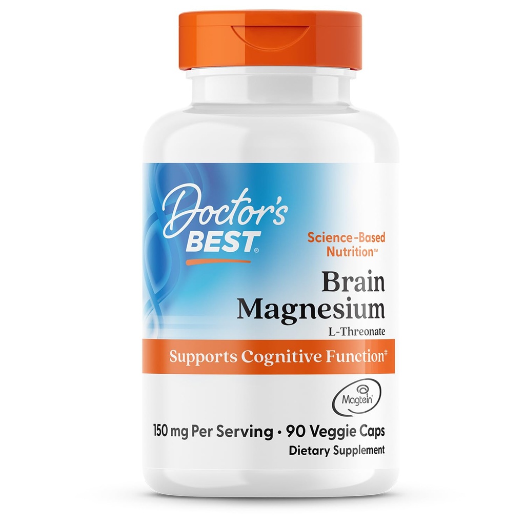 Doctor's Best L-Threonate Supplement - Magtein Magnesium L Threonate Capsules, Memory & Focus Support for Women & Men, 150 mg Per Serving, Vegan, Gluten Free - 90 Veggie Caps