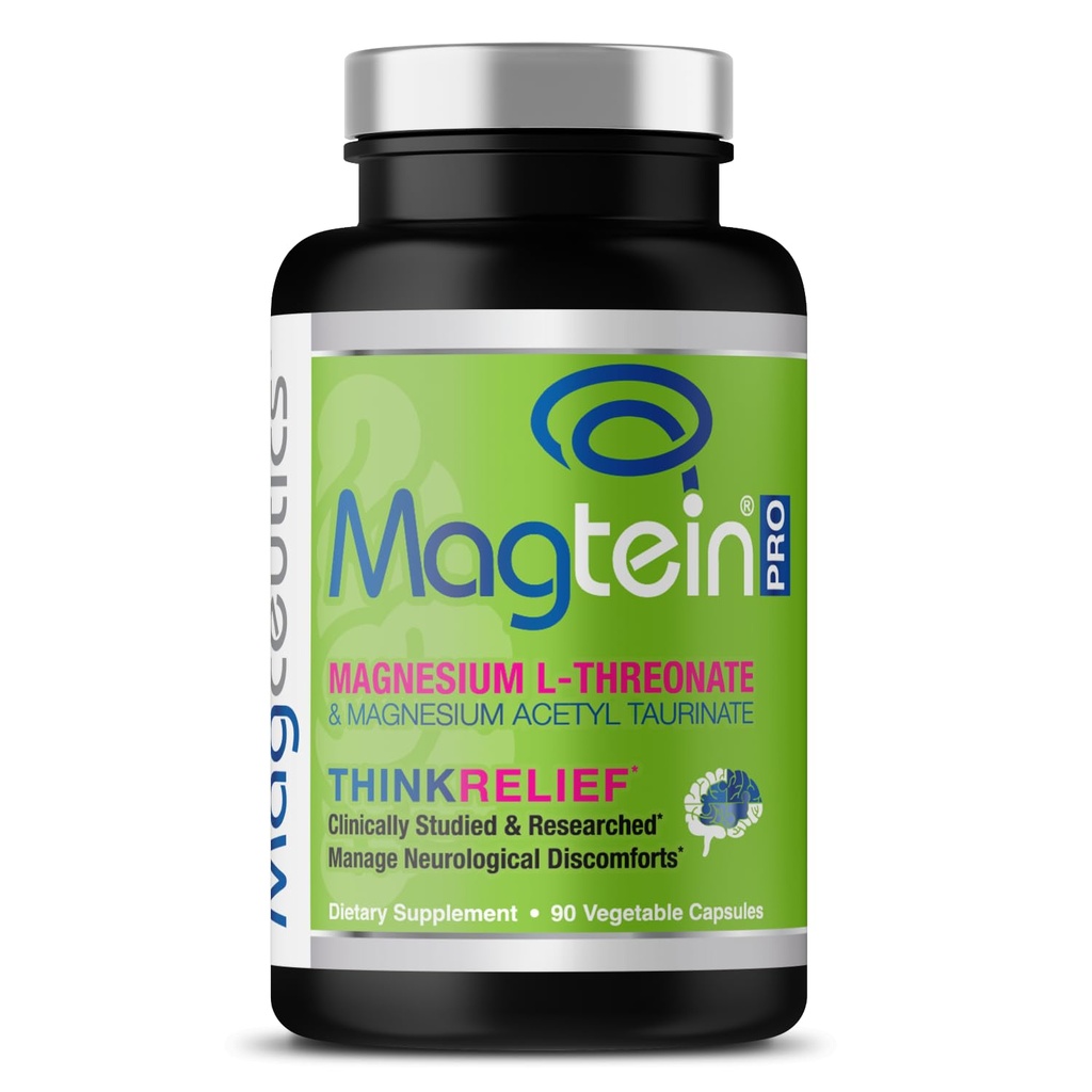 MagteinPRO - Magnesium L-Threonate & Mag Acetyl Taurinate Supplement, Memory, Sleep & Brain Health Formula for Men & Women, Cognitive Support for Adults, Clinically Studied- 90 Veg Capsules