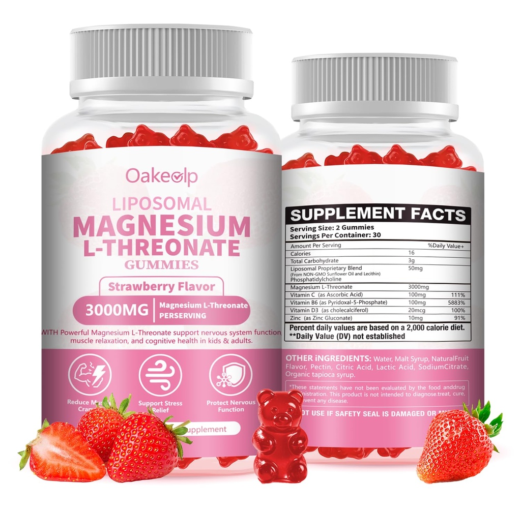 Liposomal Magnesium Threonate High-Potency 3000mg Gummies,Liposomal Enhance 98% Absorption,Magnesium L Threonate Supplements, Muscle & Nervous System for Kids & Adults