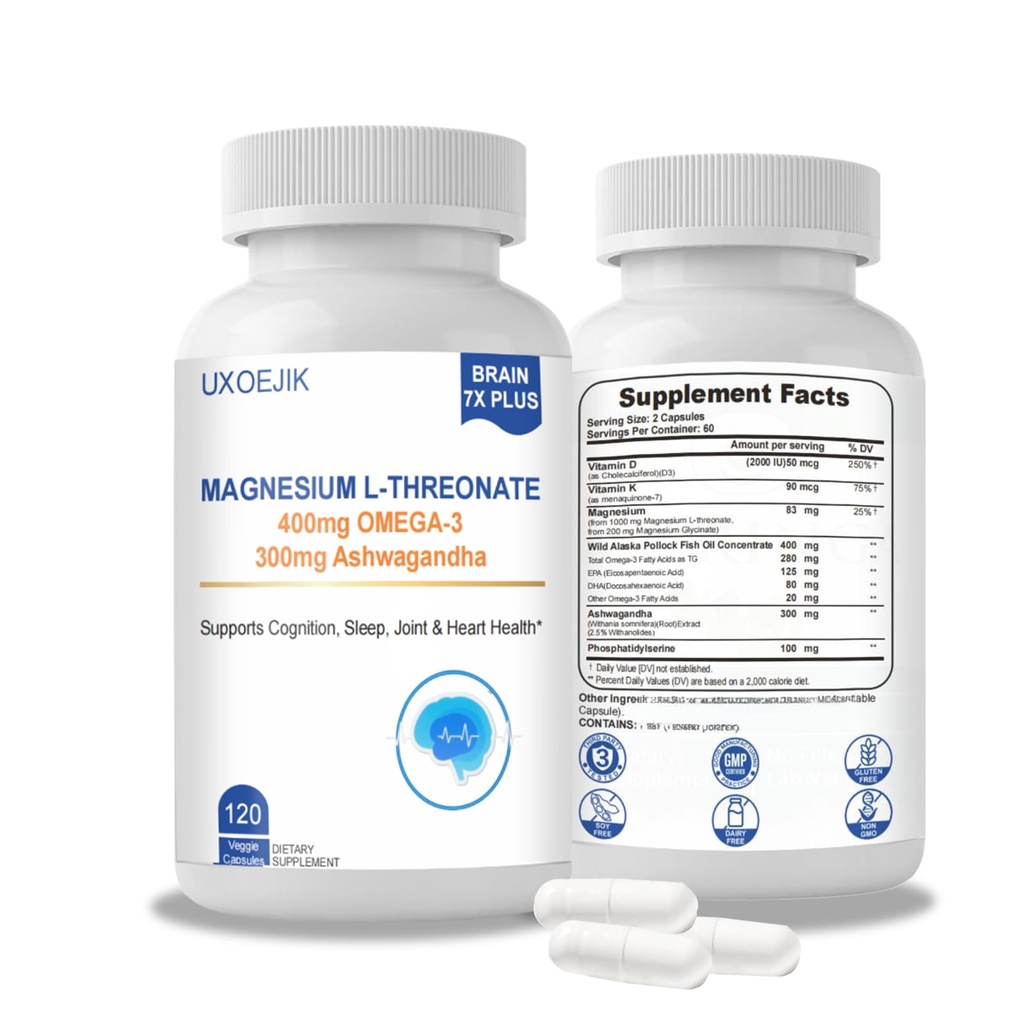 Magnesium L-Threonate, 2000mg Magnesium Supplement - Non-GMO, Gluten-Free, 120 Capsules