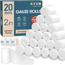 AZEN 20 Pack Gauze Rolls Bandages, 2 in x 4.1 Yards, Premium Medical Supplies & First Aid Supplies, Bandage Wrap Vet Wrap