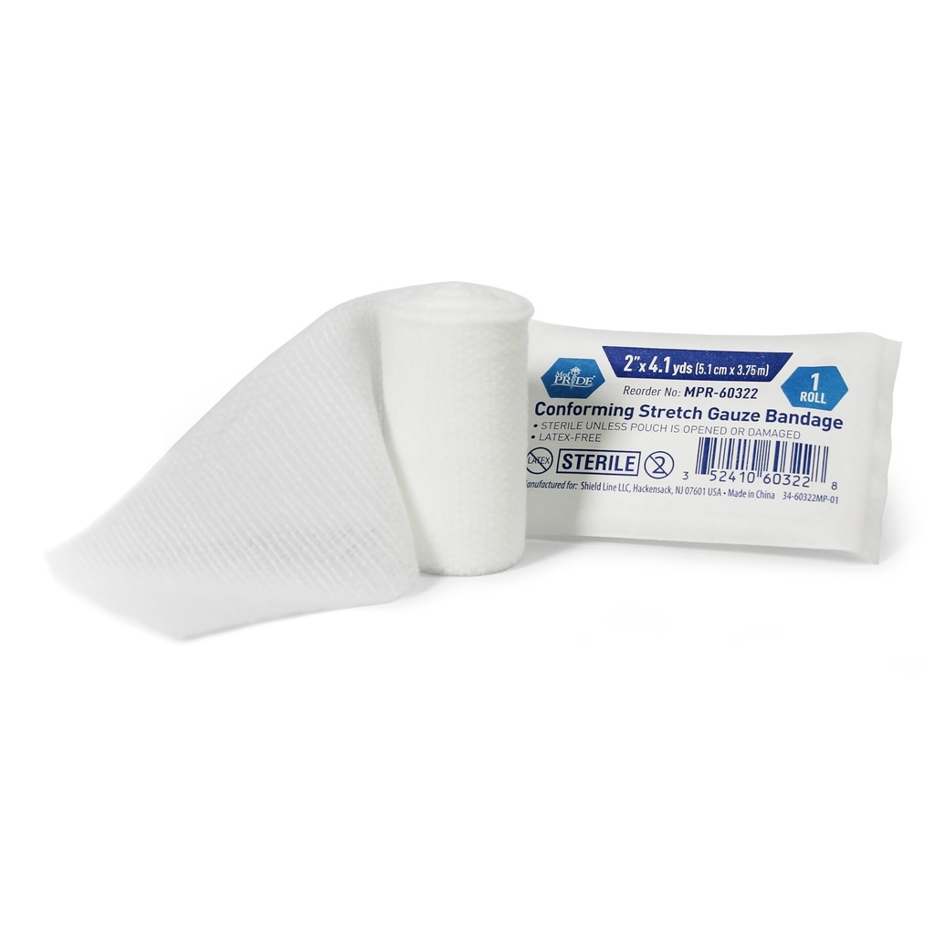 MED PRIDE 2 in Conforming Stretch Gauze Bandage Sterile Latex-Free Non-Adherent First Aid Wound Care Rolls (2x147.6 Inch)