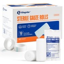 Sterile Gauze Rolls, 2" x 4.1 Yards, Conforming Stretch Gauze Bandage, Pack of 12, Firm Support for Dressings and Splints, Latex-Free First Aid Supplies Individually Wrapped with Bonus Tape