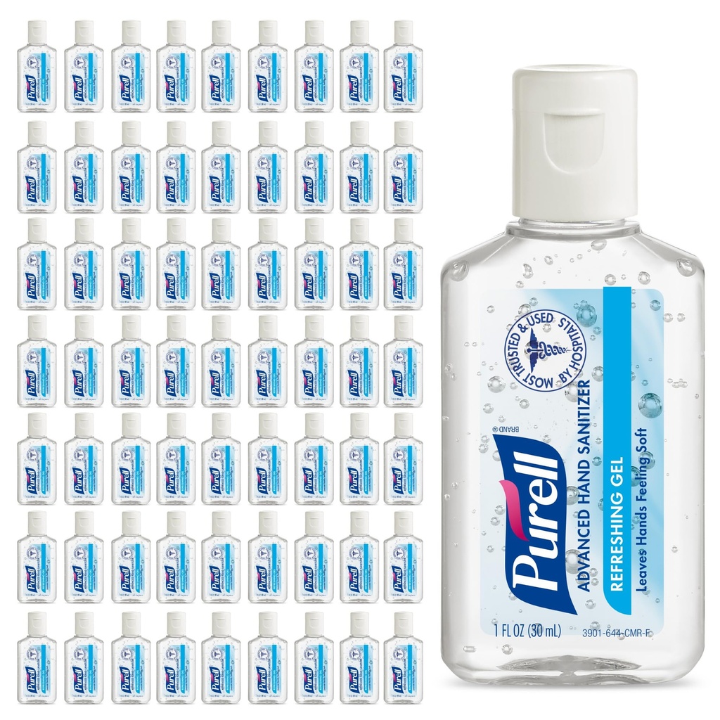 Purell Advanced Hand Sanitizer Refreshing Gel, Clean Scent, 1 fl oz Travel Size flip-Cap Bottle (Pack of 72) - 3901-72-CMR