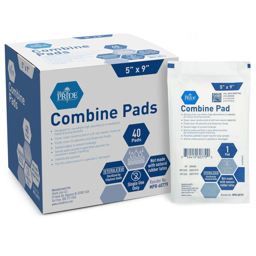 MED PRIDE Combine ABD Pads 5 x 9 Inch, 40 Count Sterile Abdominal Pads, High Absorbency Wound Dressings, Individually Wrapped, Latex Free, Single Use