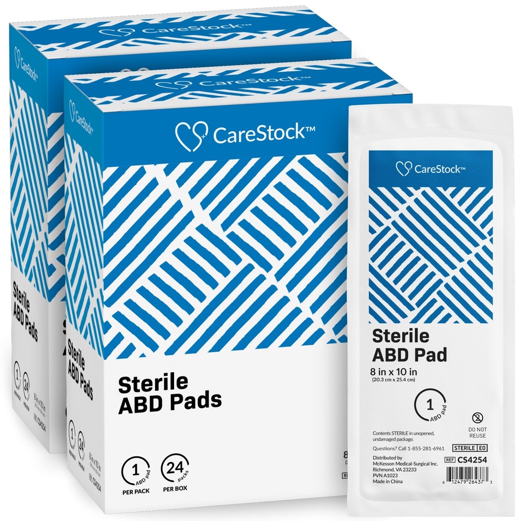 CareStock Abdominal Pads 8x10 in [48-Pack] Sterile ABD Pads, Extra Absorbent, Individually Wrapped, Wound Care First Aid, 24 Count, Pack of 2