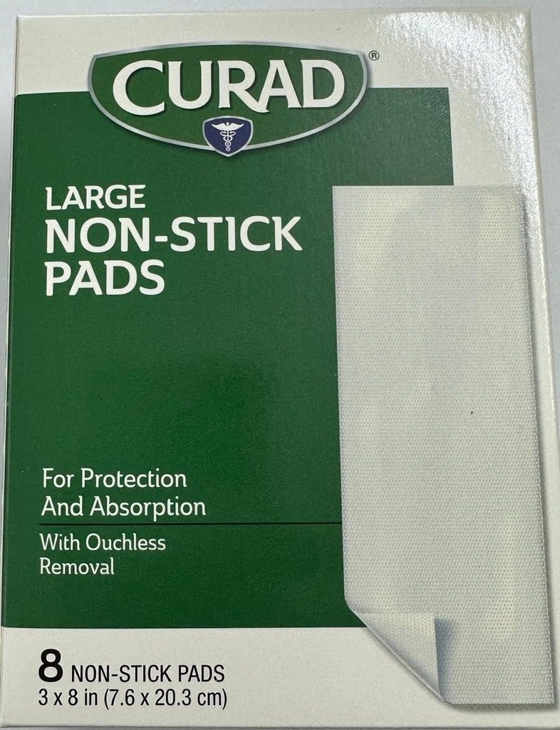 Curad Large Non-Stick Pads 3 Inches X 8 Inches 8 Each