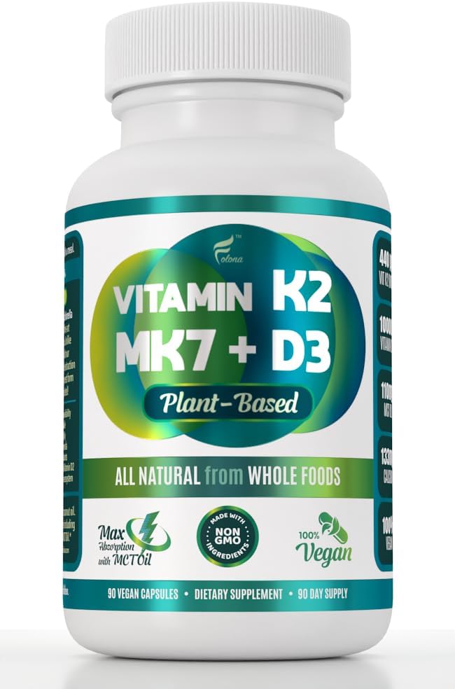 Vitamina Vegana K2+D3 Silencio 440 mcg All-Trans MK-7 440mcg de guisantes + 1000IU Vitamina D3 de Clorella + MCT Aceite de coco para la absorción máxima.