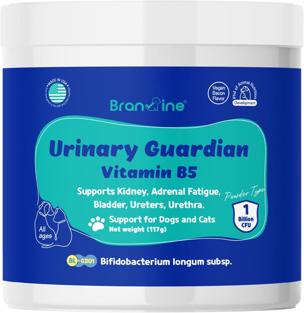 Guardián urinario para perros y gatos - apoya el riñón, fatiga arenal, vejiga, uréteres, uretra, sabor a tocino vegano (117g) (Vitamin B5)