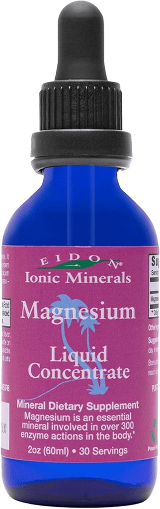 Concentrado de magnesio líquido Eidon - Suplemento de gotas de magnesio iónico para adultos, hombres y mujeres, apoya la relajación muscular, biodisponible, sin aditivos o conservadores - 2 oz