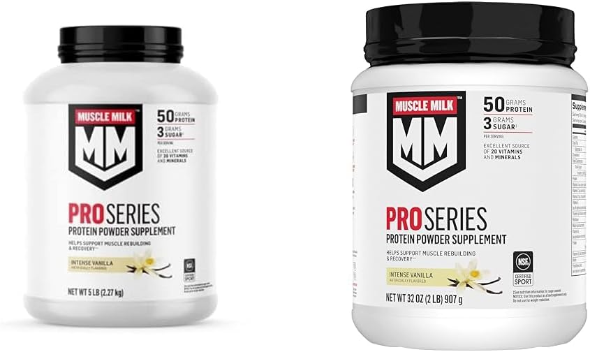 Muscle Milk Pro Series Protein Powder Suplemento, Vainilla Intensa, 5 libras 28 Serviciones " 2 libras 11 Serviciones, 50g Proteína, 20 vitaminas " minerales