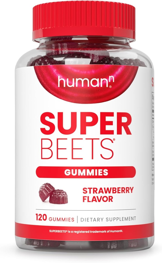 HumanN SuperBeets Strawberry Heart Gummies - Beetroot & Grape Seed Extract, 120 Conde