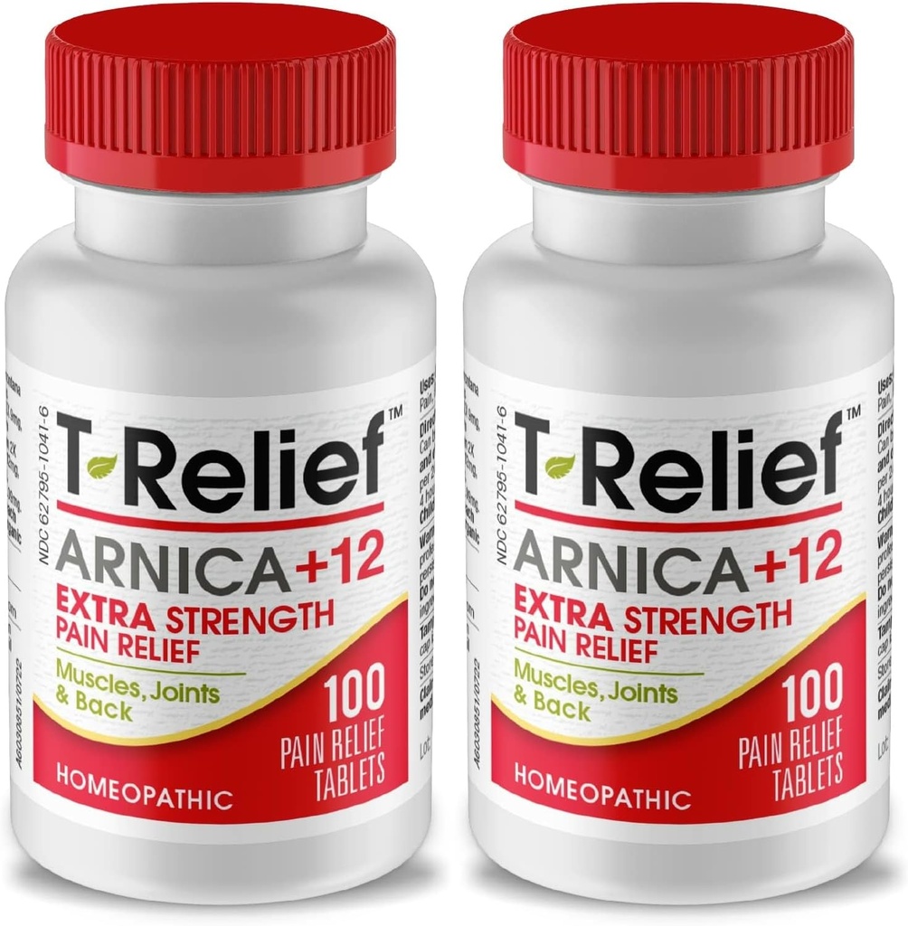 T-Relief Extra-Strength Arnica +12 Activos de Alivio Natural para el Dolor Atrás Soreness Muscle Aches &amp; Stiffness, Whole Body Fast-Acting Relief for Women &amp; Men - 100 Tablets (2 Pack)