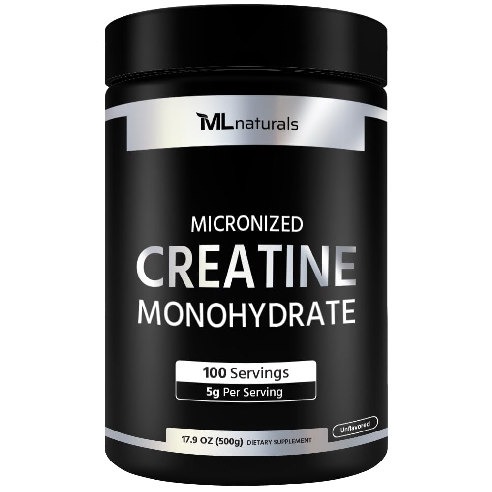 ML Naturals Micronized Creatine Monohydrate 5g (Per Serving) – 500g (17.6oz) – 100 Servings – Supports Muscle Growth & Strength – 200 Mesh Pure Powder