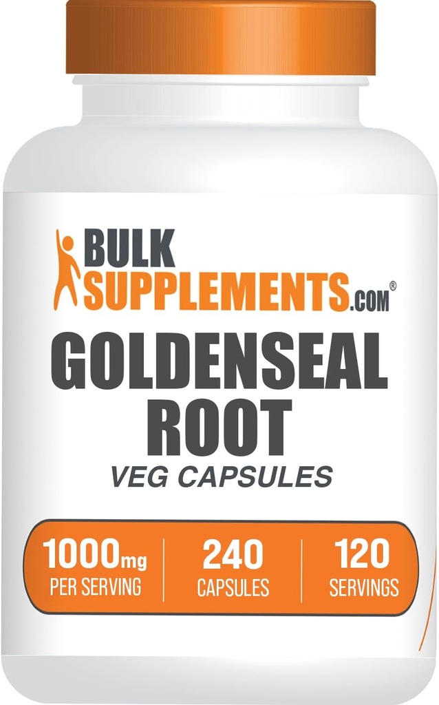 BulkSupplements.com Goldenseal Root Capsules - Suplemento Herbal, Fuente de Golden Seal Root - Vegan & Gluten Free, 1 cápsula por Serving, 240 Veg Capsules (Pack of 1)