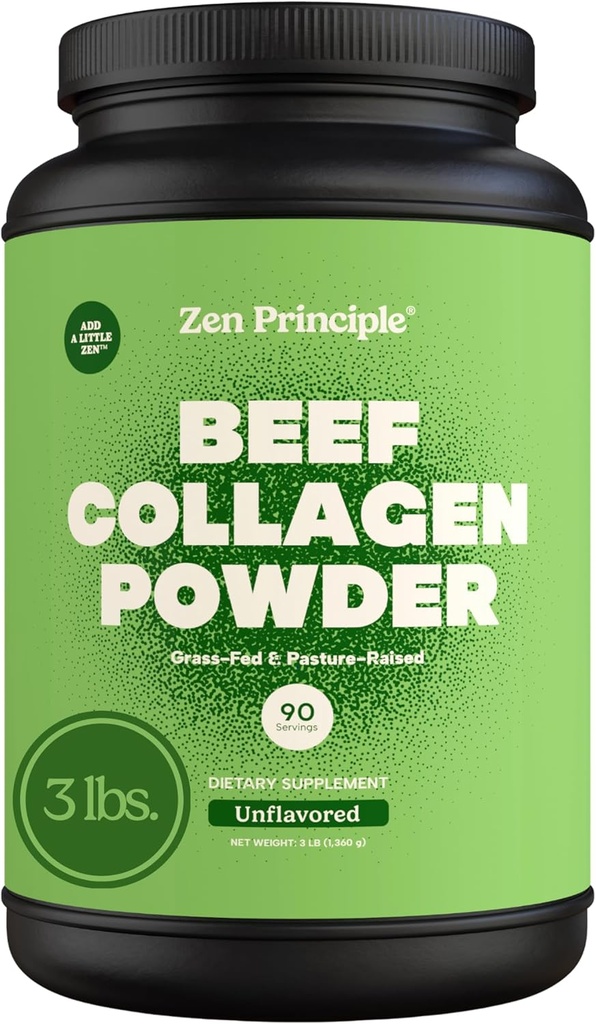 Principio Zen Grass-Fed Agglomerated Collagen Peptides 3 lb. Anti-Aging Protein Powder for Healthy Hair, Skin & Joints. Paleo y Keto Friendly, GMO y Gluten Free, Pasture-Raised Bovine.