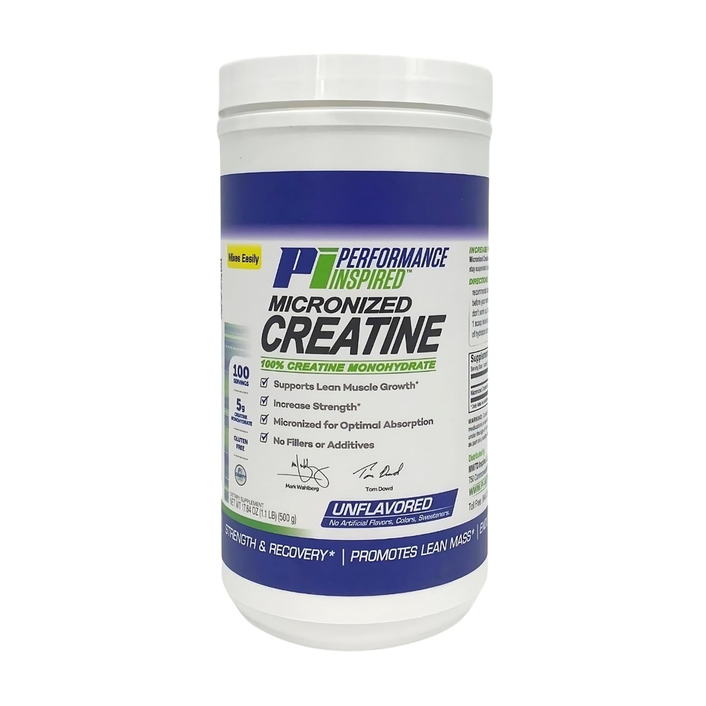 PERFORMANCE INSPIRED Nutrition Micronized Creatine Monohydrate – 100% Pure, Unflavored – 5G Per Serving – 100 Servings – 1.1 LB