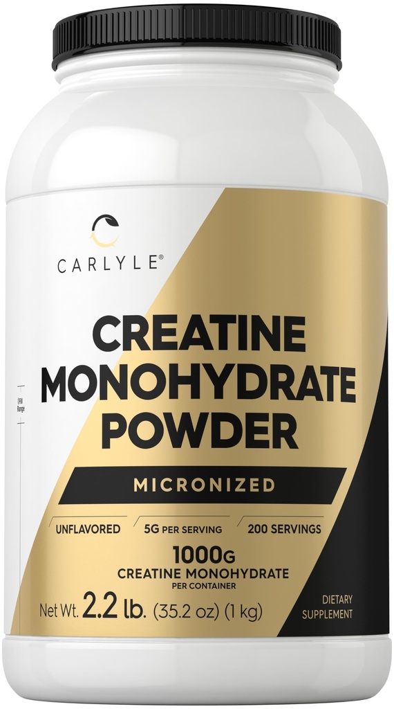Carlyle Creatine Monohydrate Powder 5000mg | 200 Servings | Unflavored | 2.2lbs | Micronized Creatine Supplement | Vegan, Non-GMO, Gluten Free