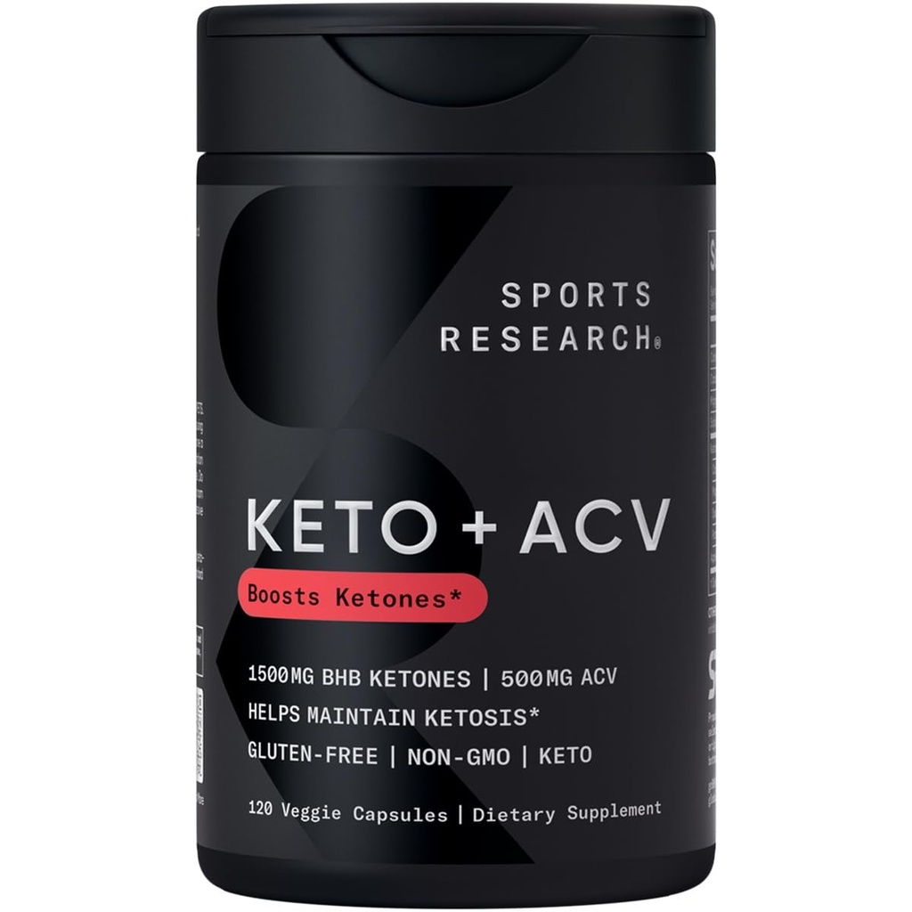 Sports Research® Keto Plus ACV Capsules - Diet Support with 500mg of Apple Cider Vinegar & 1500mg goBHB® Exogenous Ketones - Gluten Free & Keto Certified - 120 Veggie Capsules