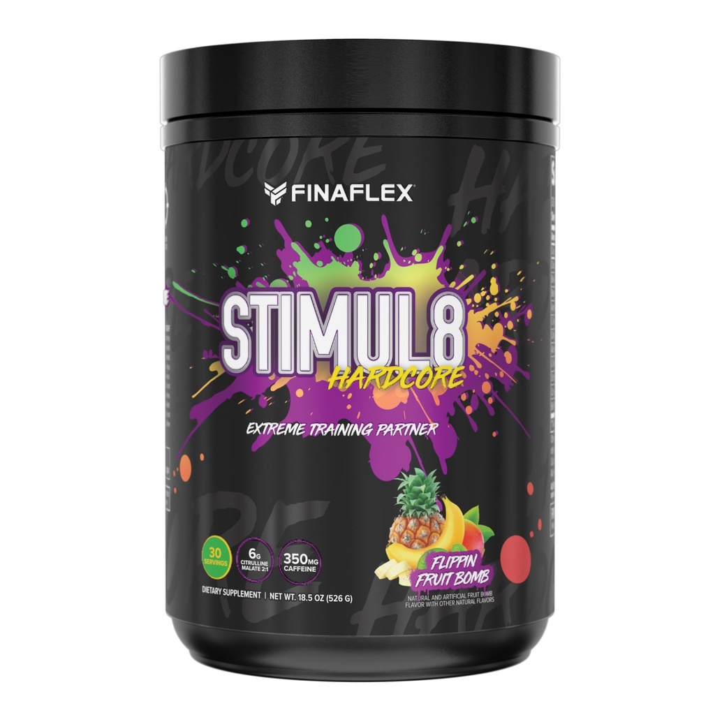 FINAFLEX STIMUL8 Hardcore, Flippin Fruit Bomb - Extreme Energy, Strength & Endurance for Men & Women - With Caffeine & L-Citrulline - 30 Servings