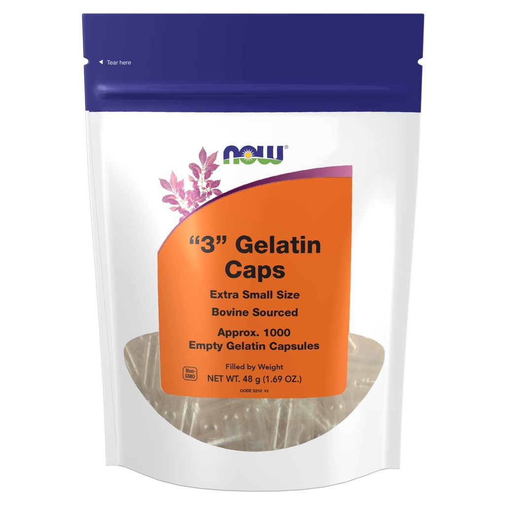 NOW Foods Supplements, Empty Gelatin Capsules, #3, Bovine Sourced, Extra Small Size, Filled by Weight, 1,000 Gel Capsules