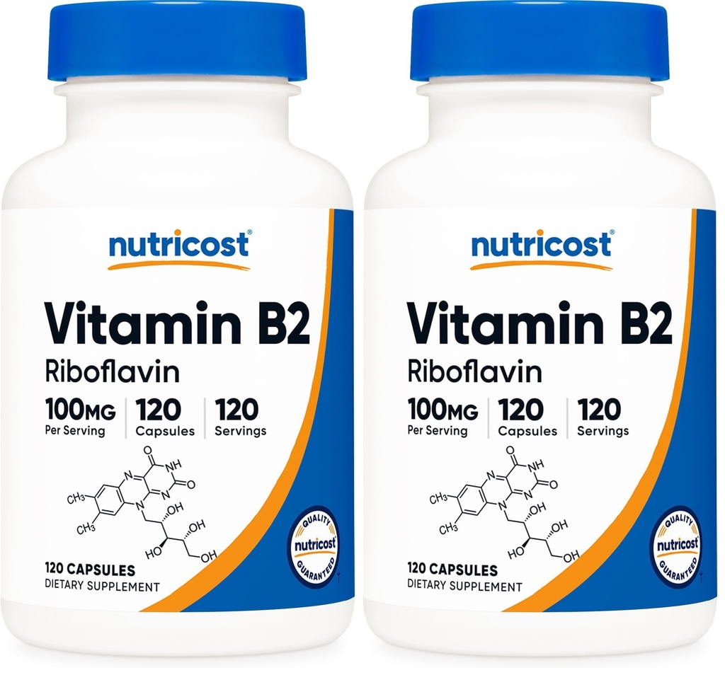 Nutricost Vitamin B2 (Riboflavin) 100mg, 120 Capsules - Gluten Free and Non-GMO (Pack of 2)