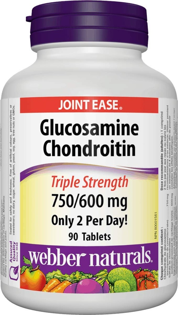 Webber Naturals Glucosamine Chondroitin, Triple Strength 750/600 mg, 90 Tablets