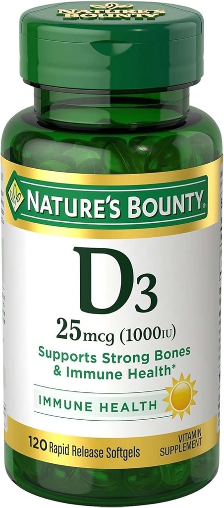 Nature's Bounty Vitamin D3 1000 IU Immune Health, 120 Softgels (Pack of 1)
