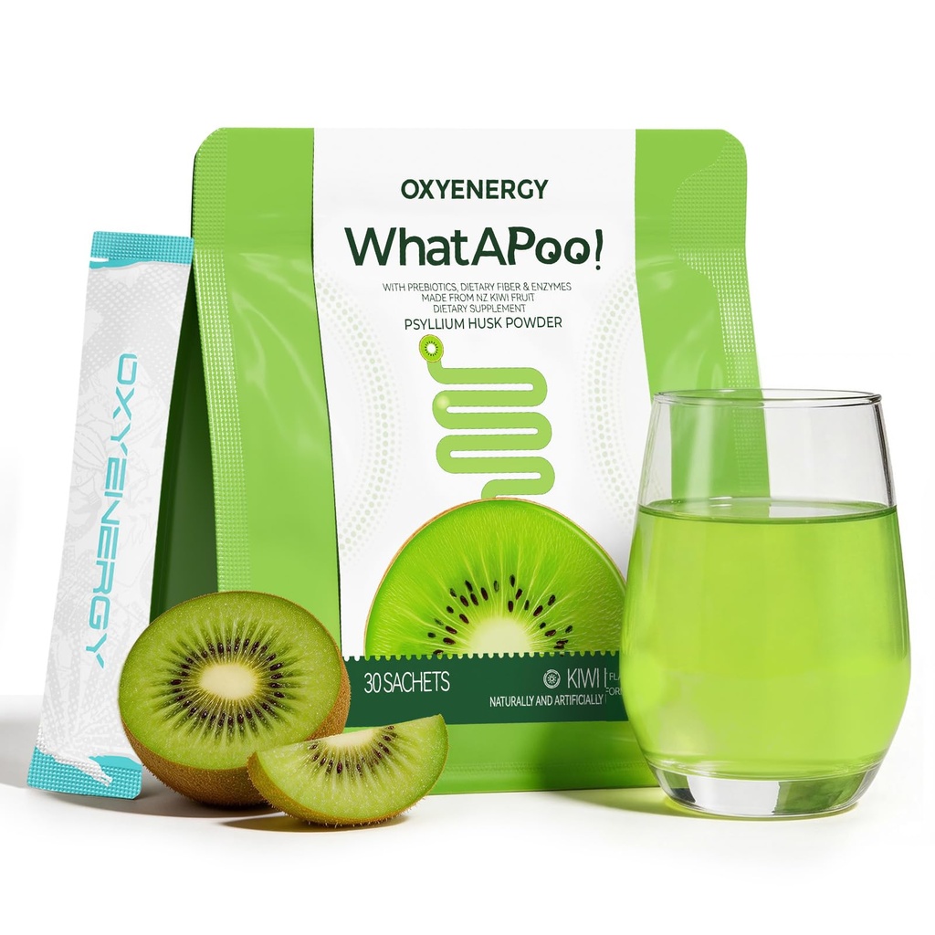 OxyEnergy Organic Psyllium Husk Powder, Natural Kiwi Fruit Fiber Powder Supplement for Soluble Gut Health Bloating Relief & Digestive Health, Vegan, Gluten-Free, Non-GMO Plant-Based, 30 Packets