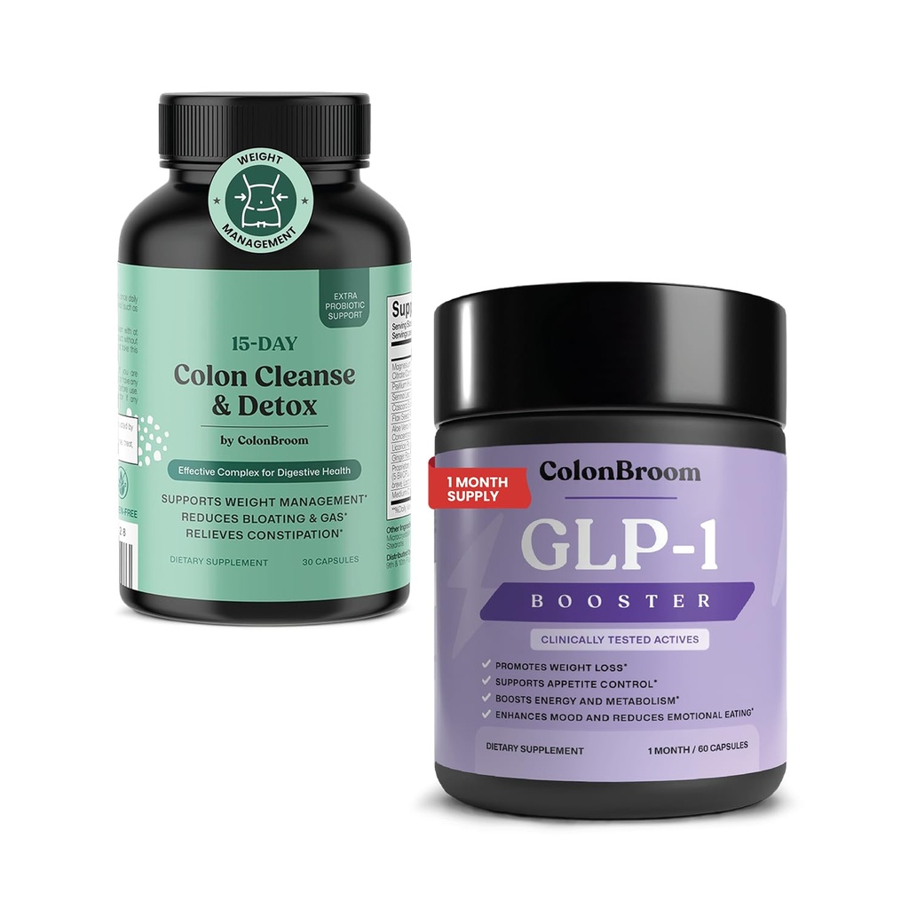 ColonBroom GLP-1 Weight Management Supplement (60 Count) & 15 Day Colon Cleanse & Detox Cleanse for Weight Management with Probiotics & Magnesium to Support Digestion