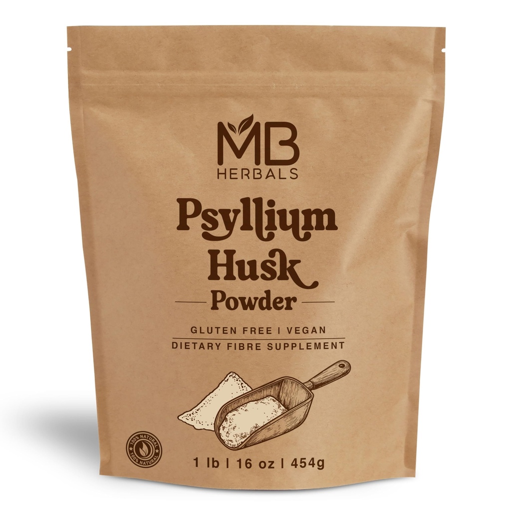 MB Herbals Psyllium Husk Powder 1 lb (16 oz) | Gluten Free, Vegan, Non-GMO | Keto Diet Friendly Fine Powder for Baking, Smoothies & Fiber Support