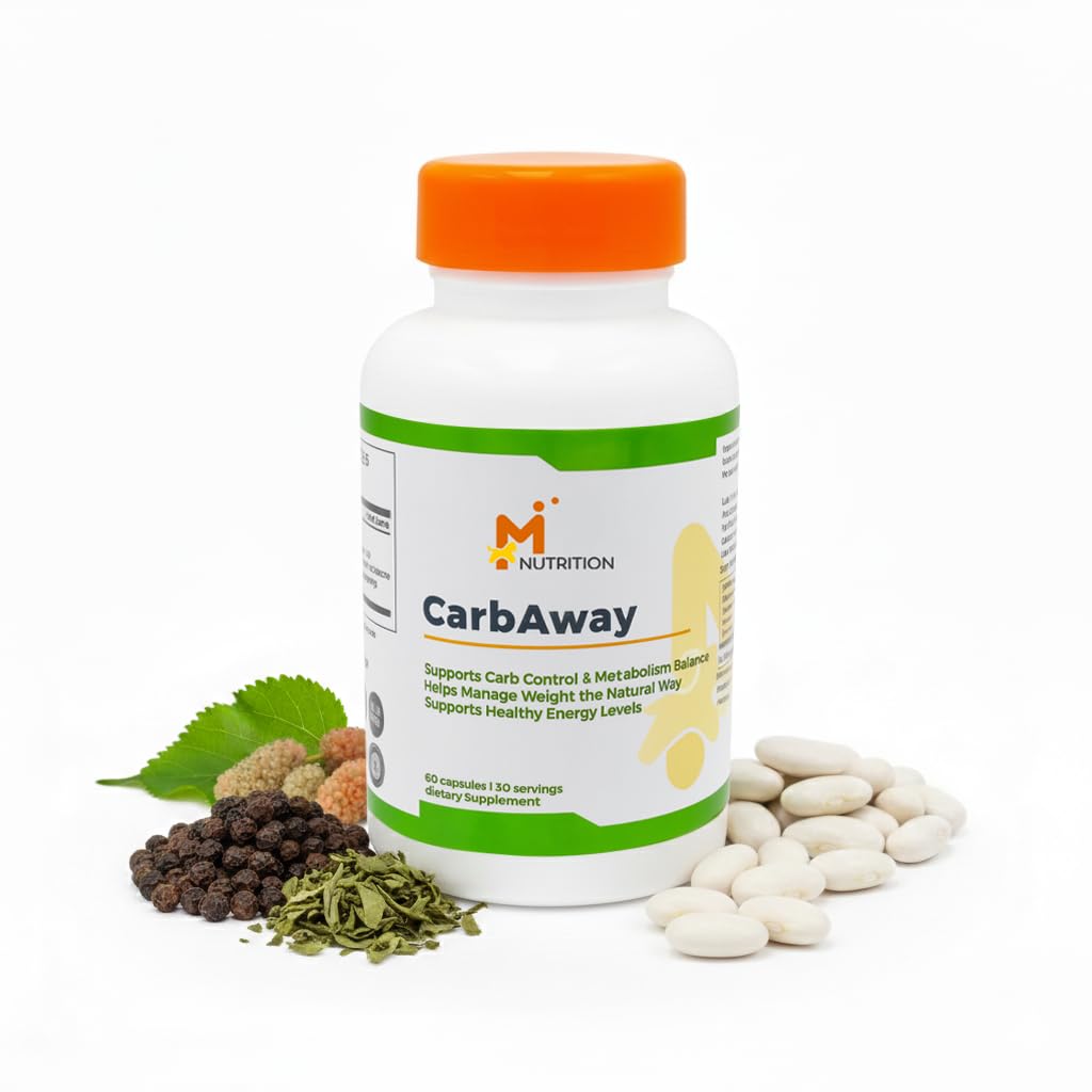M NUTRITION CarbAway – Carb & Sugar Support Capsules, White Kidney Bean Extract + Chromium, Craving Support with Green Tea, Non-GMO, Gluten-Free, Made in USA, 60 Capsules