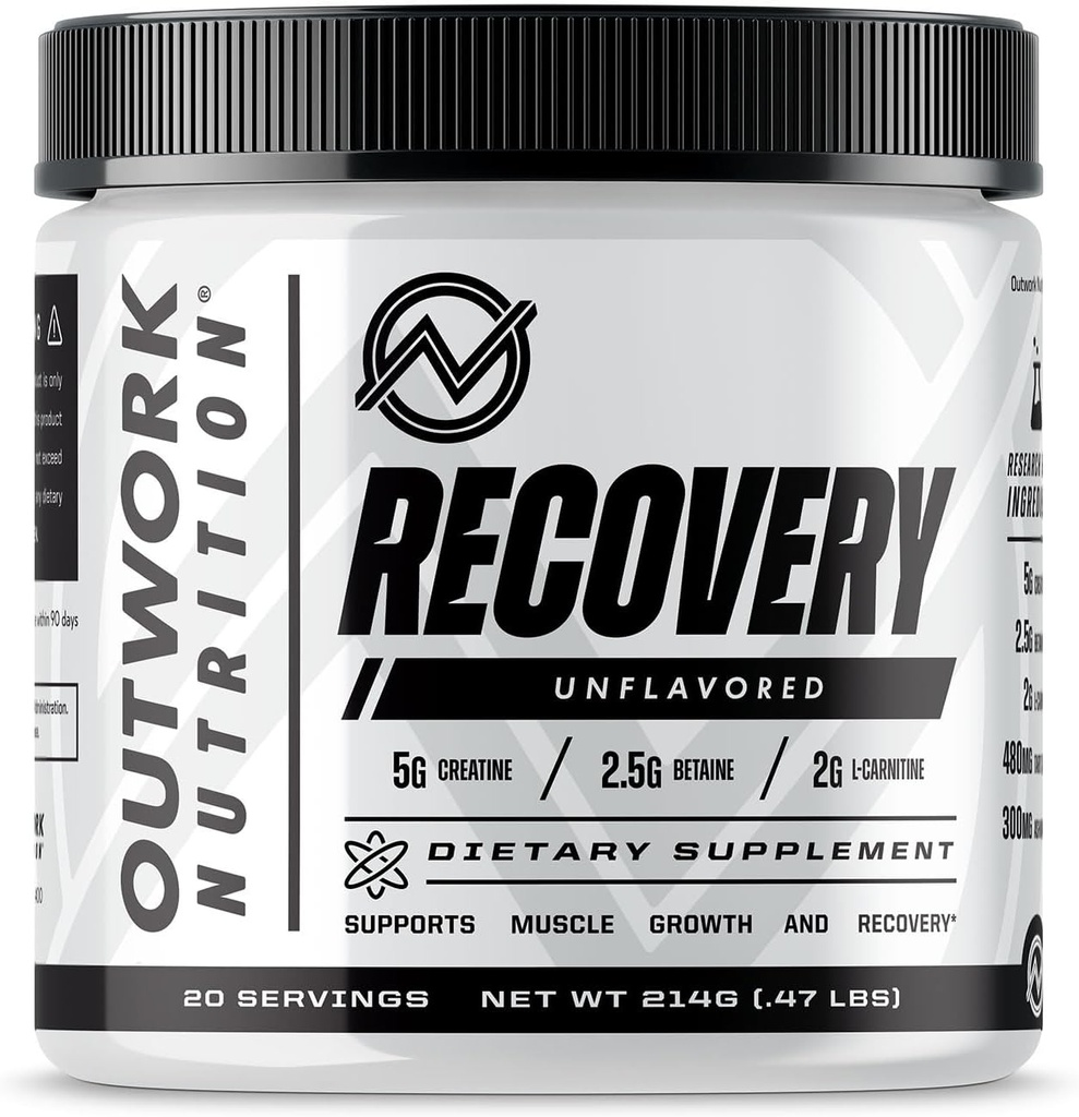 Outwork Nutrition Post Workout Recovery Powder - Creatine Monohydrate, KSM-66 Ashwagandha & Tart Cherry - Speeds Recovery, Eases Soreness - Creatine Powder for Men &amp; Women, Unflavored, 240 Gr