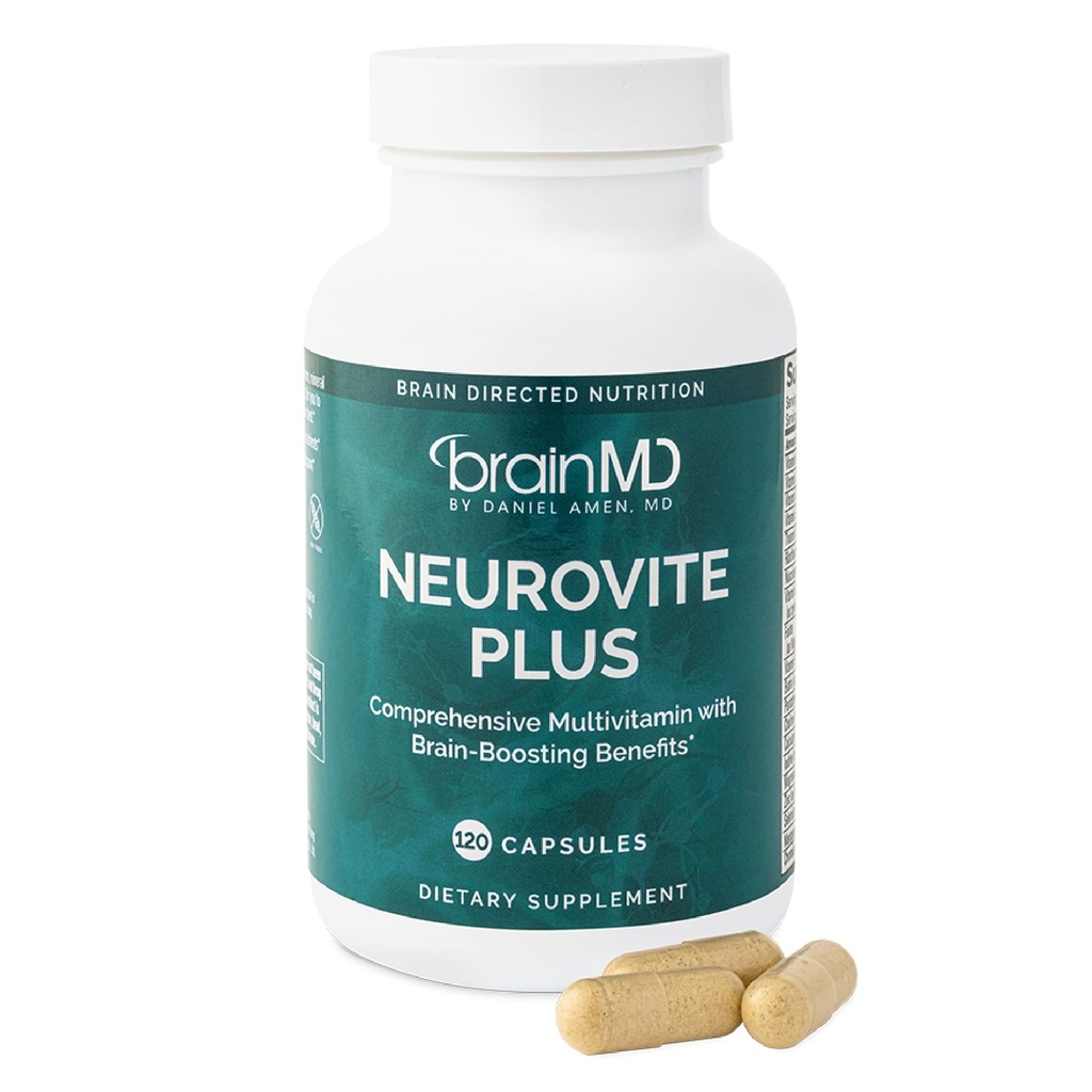 BRAINMD Dr Amen NeuroVite Plus - 120 Capsules - Multivitamin & Mineral Supplement, Enhanced with Phytonutrients, Enzymes & Whole Foods - Gluten Free - 30 Servings