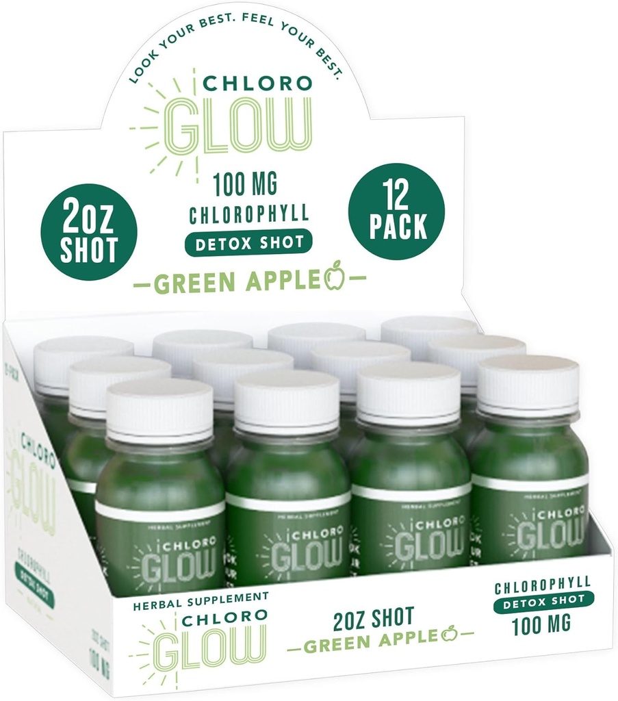 Zapatos Chlorophyll Chloroglow – Bebida ecológica de manzana verde de base vegetal para la limpieza corporal – Suplemento natural (12 Pack)
