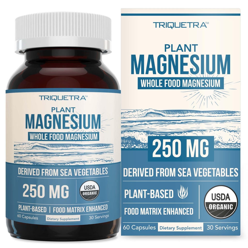 Organic Whole Food Magnesium Supplement - Plant-Based, Organic Sea Vegetable Complex - 250 mg Per Serving | Water Extracted | Gentle on Stomach | Supports Energy, Sleep, Muscle, Heart - 60 Capsules