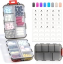 14 GRIDS Travel Pill Organizer Box with Labels - Travel Medicine Case Kit - Pocket Daily Pharmacy Container - Dispensador de portadores de medicamentos para el almacenamiento de vitaminas de aceite de pescado - Clear Gray