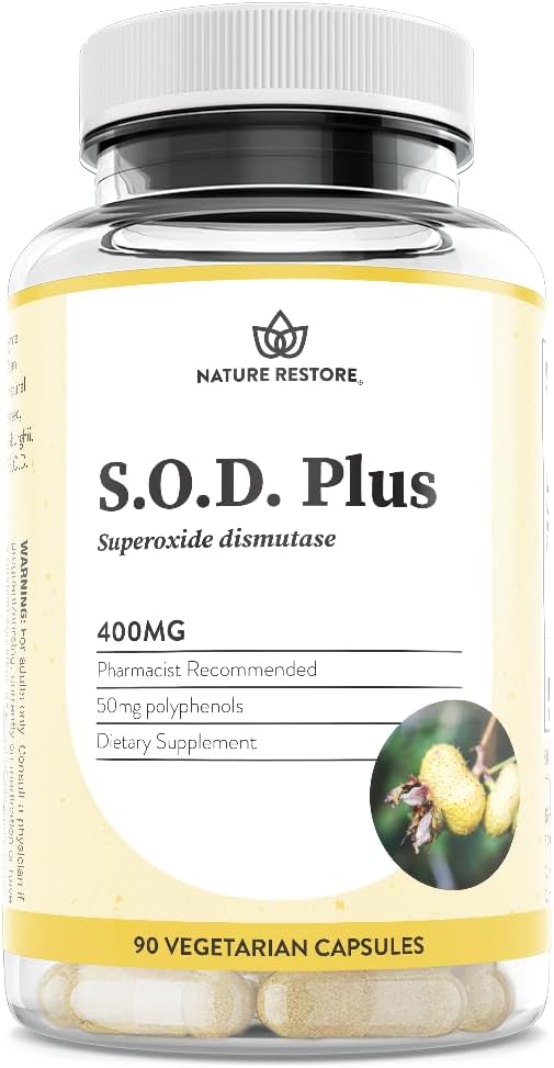 Nature Restore S.O.D. Superoxide Dismutase Suplemento, 4,000 IU SOD-Like Activity, Vegan, 90 cápsulas, Non-GMO, Gluten Free