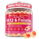 Methyl B12 5000mcg & L-Methylfolate Gummies for Women Men - Active 5-MTHF & Methylted B-Complex Multivitamin Supplement + B6, Choline,TMG for Cellular Energy, Cognition, Methylation, MTHFR Gene, 60Cts