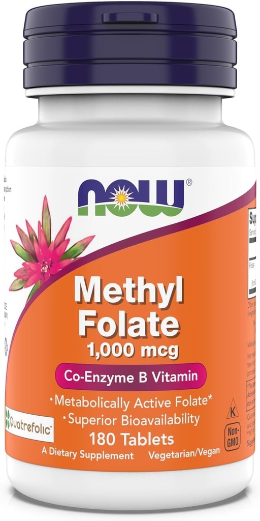 Now Supplements, Methyl Folate 1,000 mcg, Metabolically Active Folate*, Co-Enzyme B Vitamin, 180 Tablets