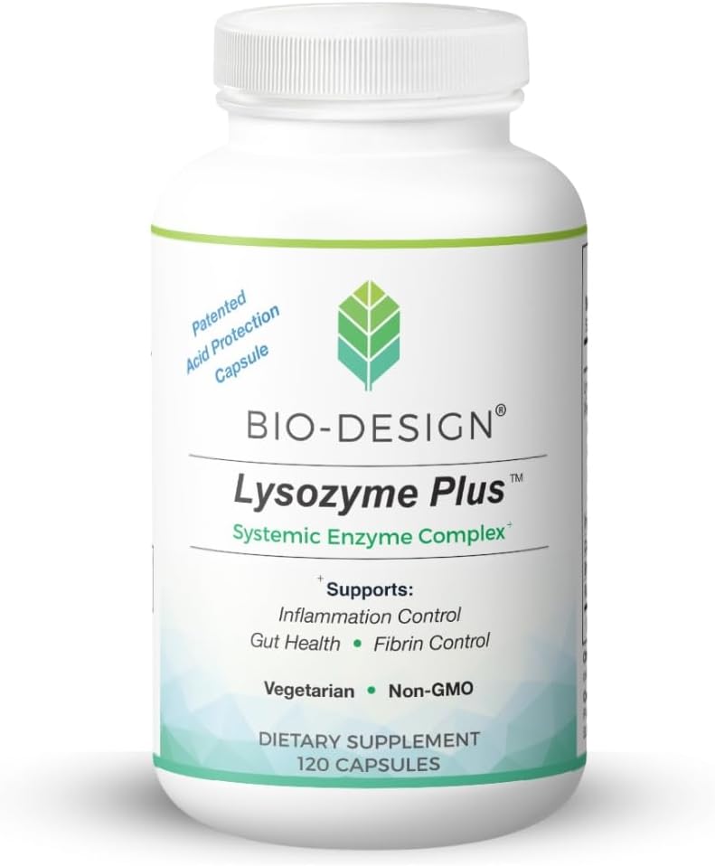 Complejo de Enzima Sistémica Lysozyme Plus - Espectro Amplio y Enzimas Vegetarianos Altamente Activos - Apoyo Gut Health, Fibrin & Control de Inflamación - 120 cápsulas