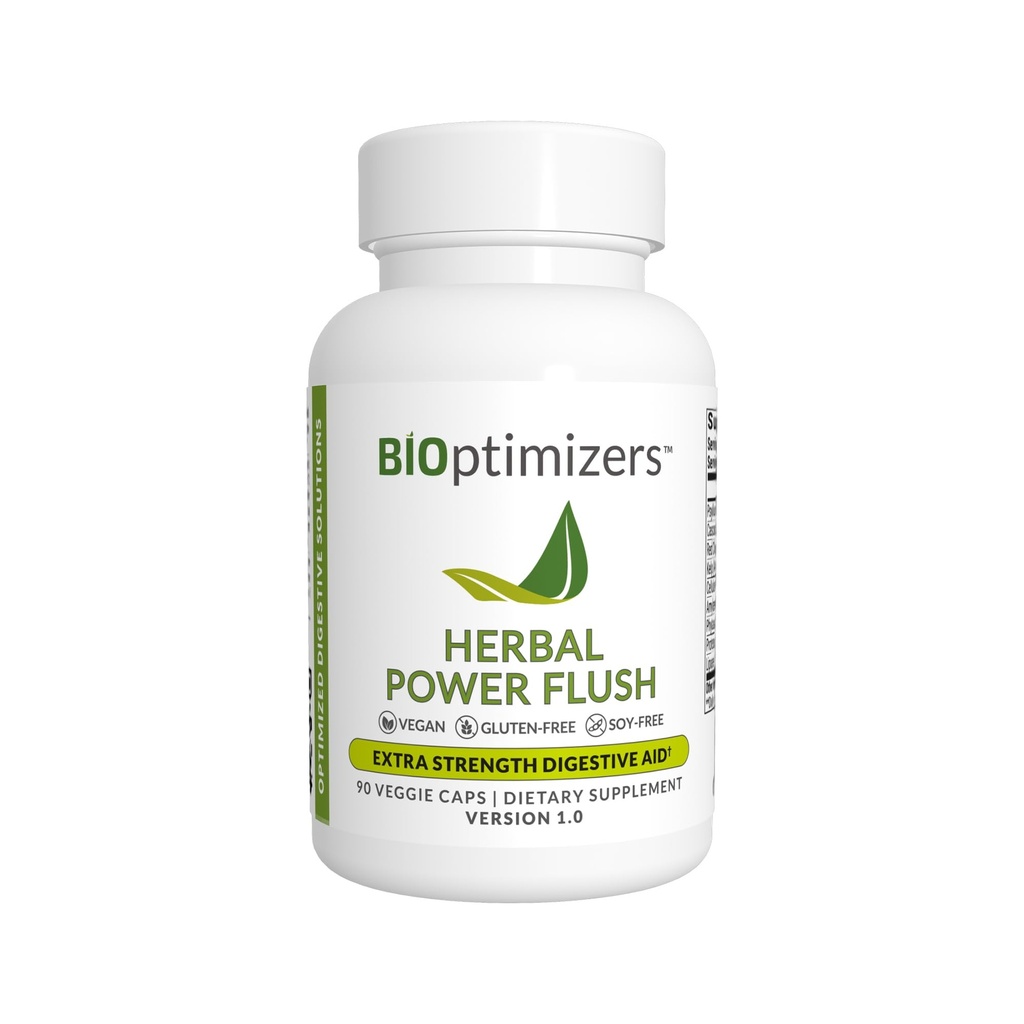 BIOptimizers Herbal Power Flush - Extra Strength Digestive Cleanse - Eliminate Toxins Improve Bowel Digestion - Bloating Discomfort Relief for Adults - 90 Capsules
