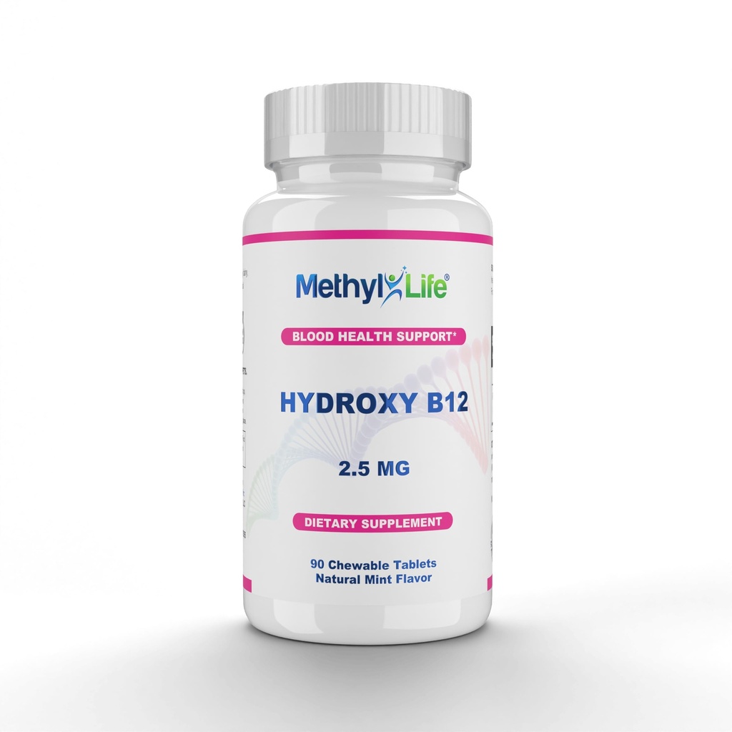 Methyl-Life® Hydroxy B12 Sublingual Tablets – Gentle, Vitamin B12 Supplement for Daily Energy & Cellular Support – Vegan, Non-GMO, Gluten & Top 14 Allergen Free | 90 Chewable Tablets