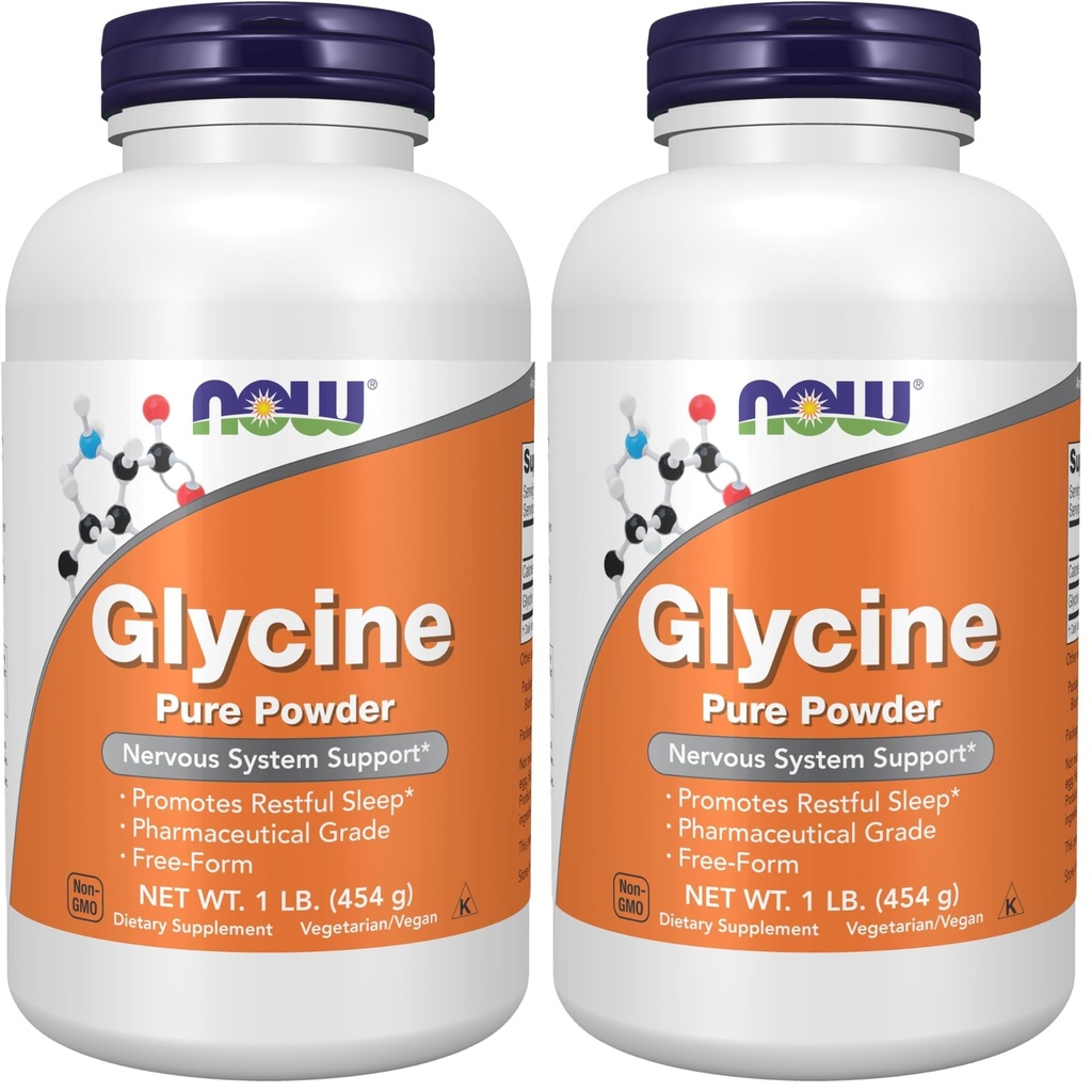 NOW Foods Supplements,Glycine Pure Powder,Promotes Restful Sleep*,Neurotransmitter Support*,1-Pound,(Pack of 2)