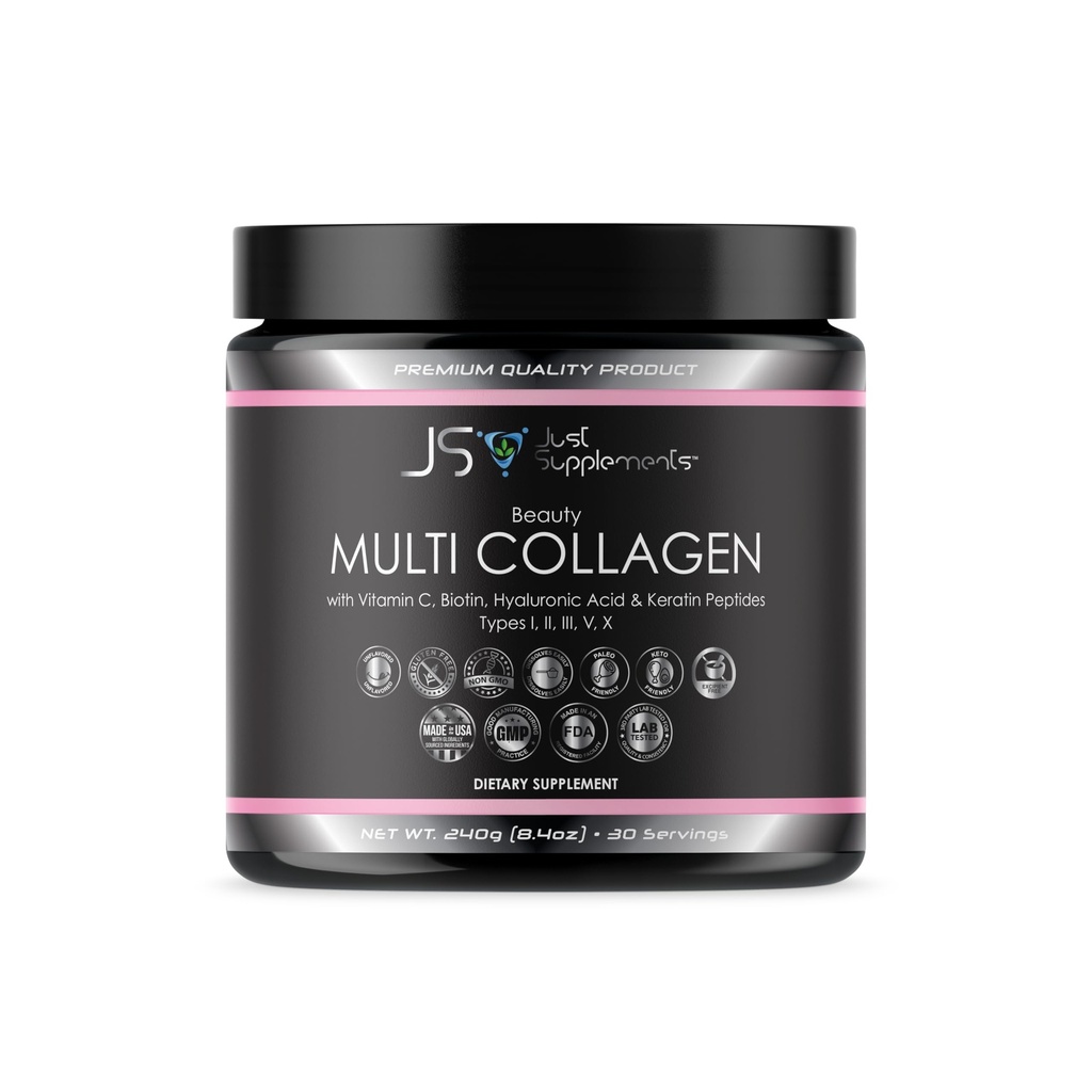 Beauty Multi Collagen with Vitamin C, Biotin, Hyaluronic Acid & Keratin Peptides, Type I, II, III, V, X.